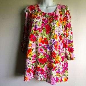Roz and Ali cold shoulder three-quarter sleeve flower print sweater size 2X